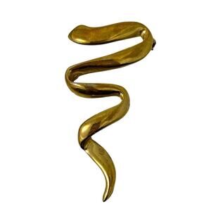 Art Deco Style Squiggly Ribbon Like Gold Tone Brooch Pin Swirl
